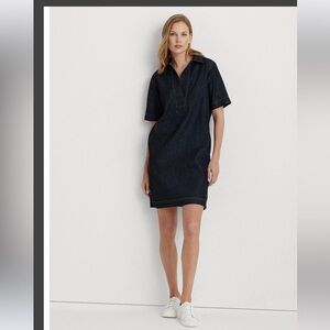 Ralph Lauren Black Label Classic 100% Cotton Denim Fall Shift Dress Size Small